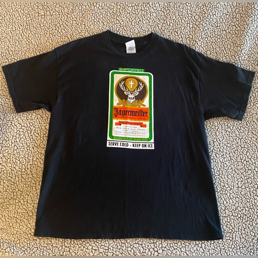 Jagermeister Bottle Label T-Shirt Men’s Unisex Fit Size Large Continent Of Ash